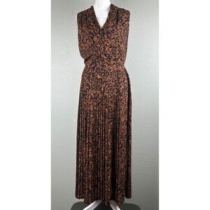 Vintage Jones New York Maxi Dress Women Size 8 Leopard Print Pleated Sleeveless